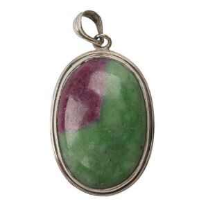 Designer Womens 800 Silver Ruby in Zoisite Large Pendant 2.3" 32g